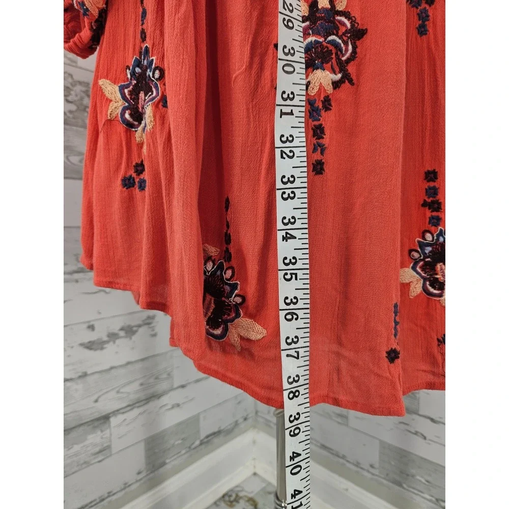 Free People Womens Xsmall Oxford Red Embroidered Floral Mini Dress